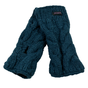 Schurwolle Strickstulpen, Pulswärmer Zopfstrickmuster Petrol mit Schlitz für Daumen.