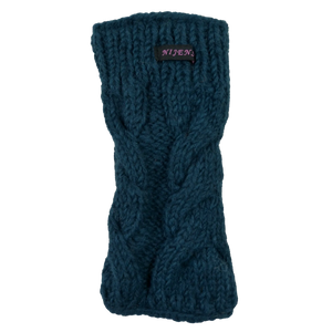 Schurwolle Strickstulpen, Pulswärmer Zopfstrickmuster Petrol mit Schlitz für Daumen. Innenfutter Fleece.