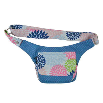 Bauchtasche Gürteltasche aus Baumwoll-Stoff in Blau mit Blumenmuster