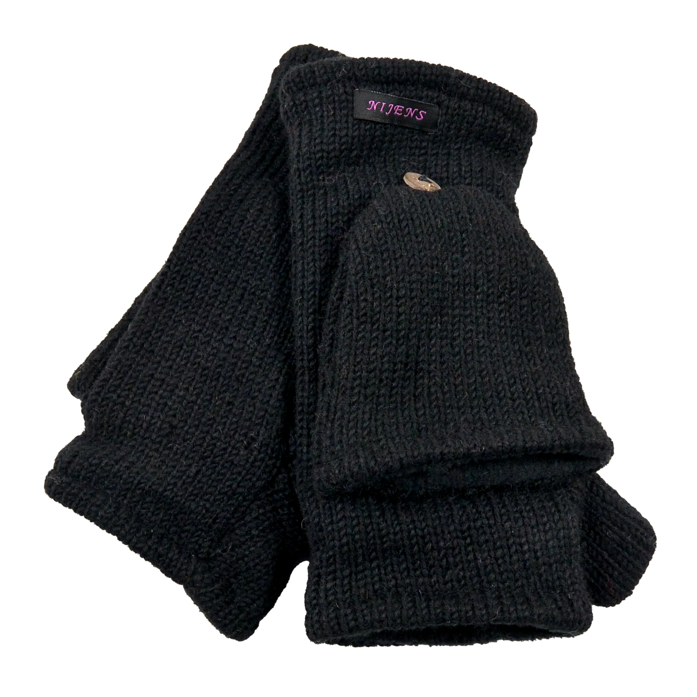 Handschuhe, Fäustlinge aus Schurwolle Schwarz können in halblangen Fingerhandschuh umgewandelt werden.