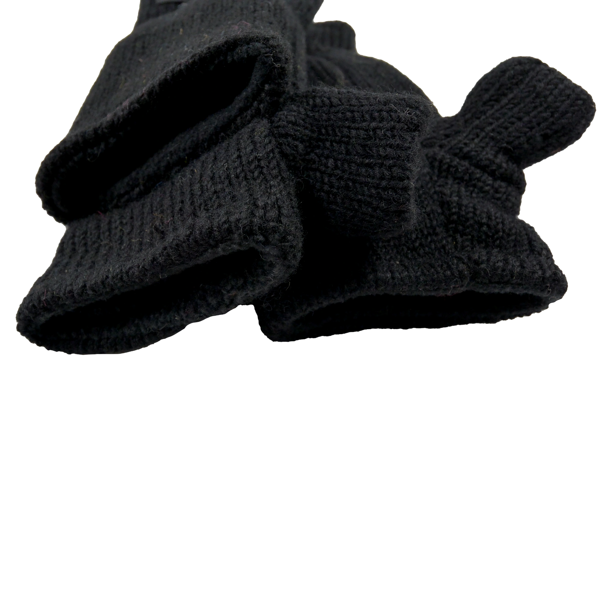 Handschuhe, Fäustlinge aus Schurwolle Schwarz mit Fleece gefüttert.