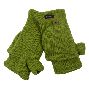 Handschuhe, Fäustlinge aus Schurwolle Grün können in halblangen Fingerhandschuh umgewandelt werden.