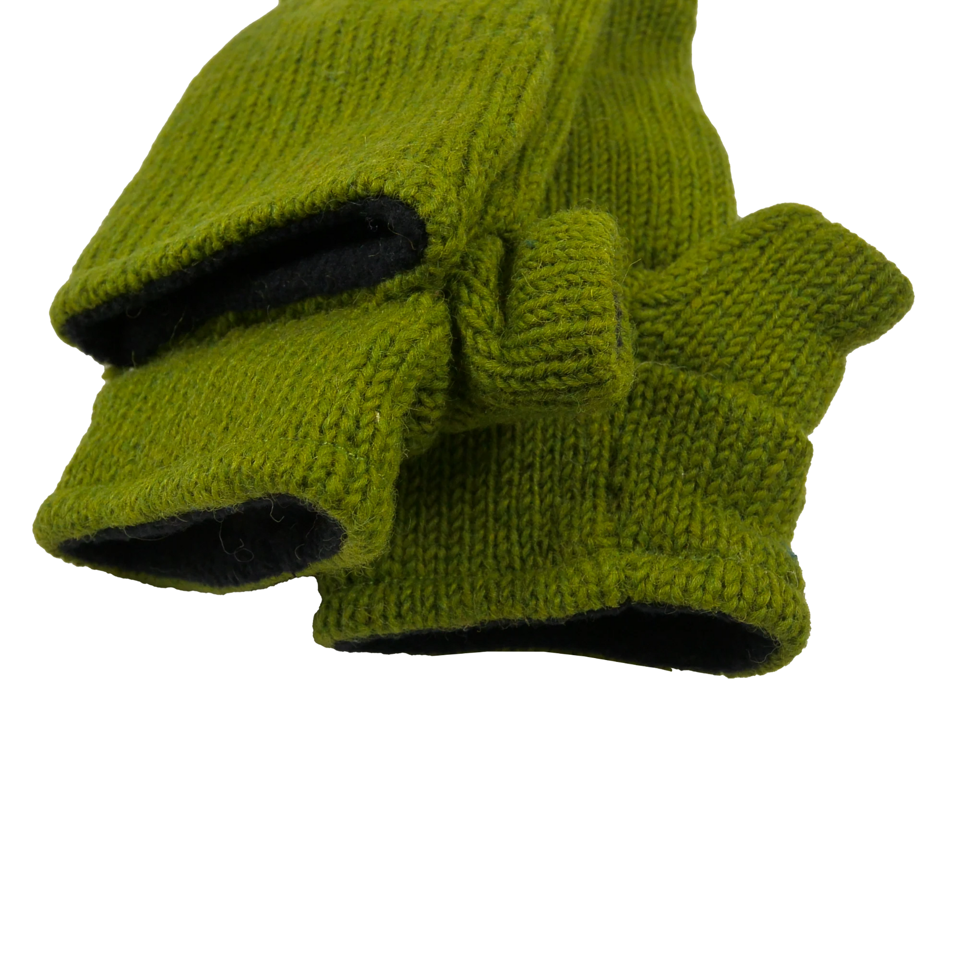 Handschuhe, Fäustlinge aus Schurwolle Grün mit Fleece gefüttert.