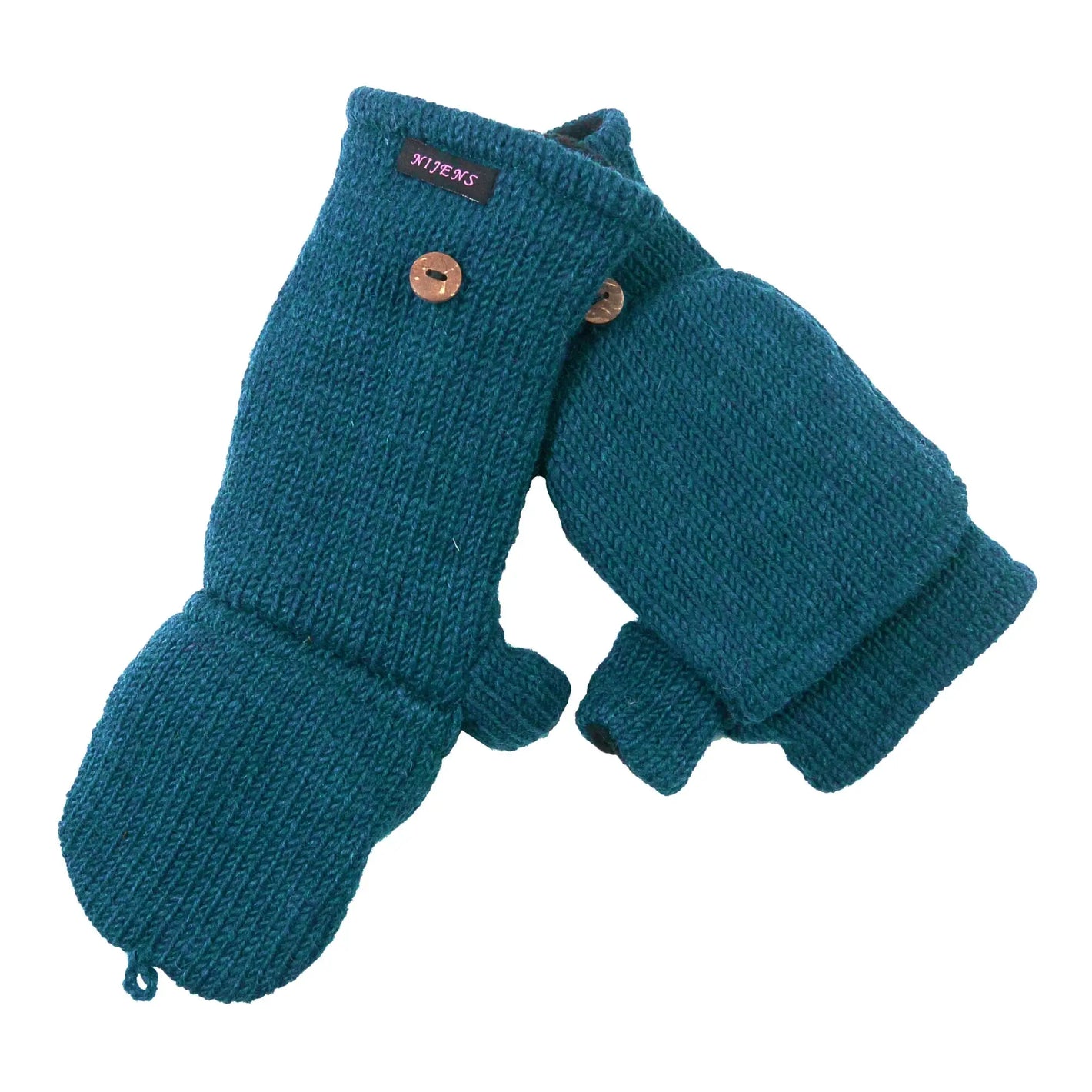 Fäustlinge, Stulpen aus Schurwolle Tiefseegrün. Stulpen lassen sich durch eine umschlagbare Kappe für die Finger auch als Fäustlinge tragen.