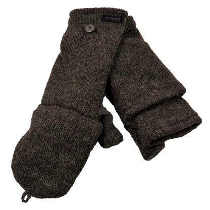 Handschuhe, Fäustlinge aus Schurwolle Braungrau.