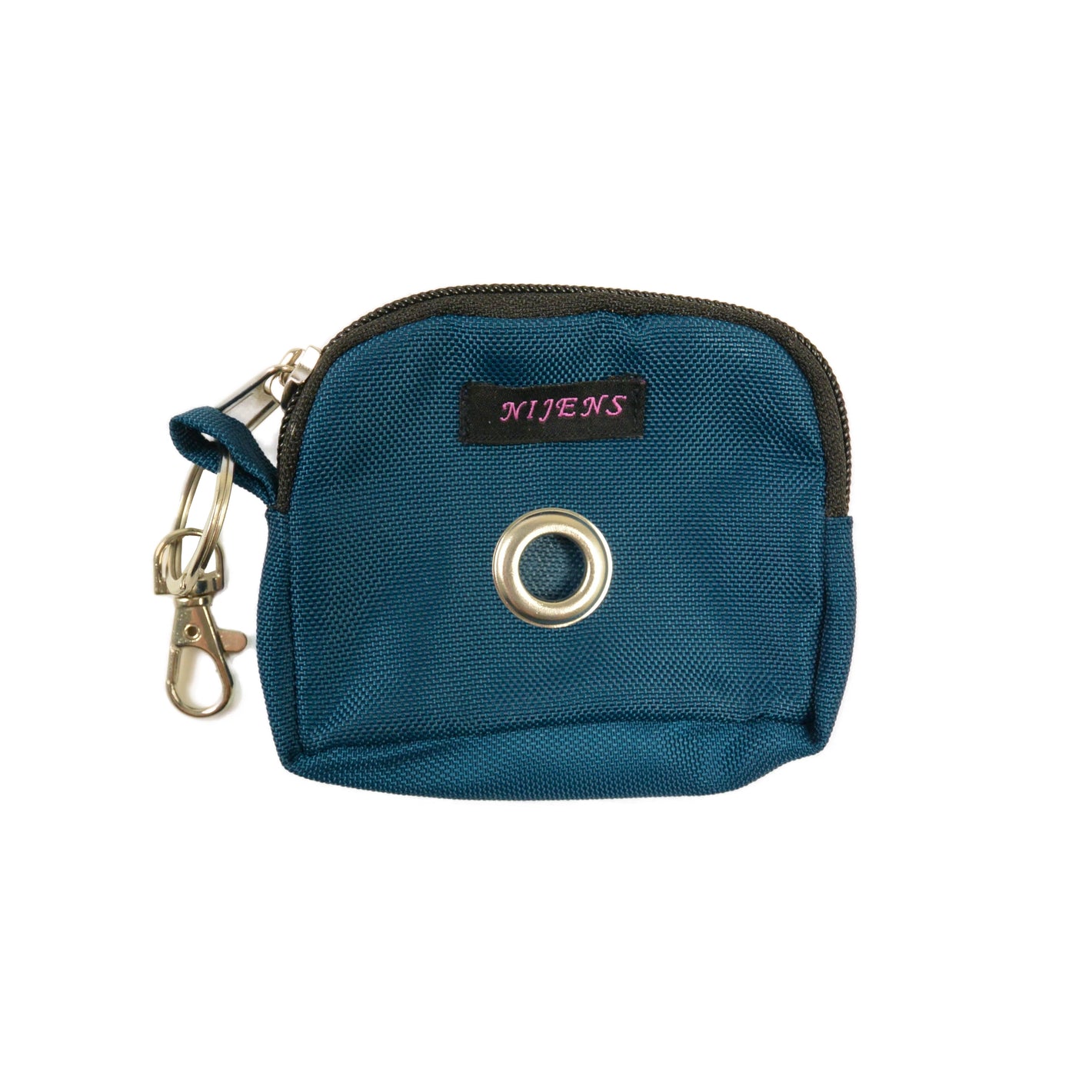 Kleine Beuteltasche aus wasserabweisendem Stoff, Teal mit Gürtelschlaufen, Öse und Karabiner.