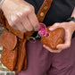 Small pouch Apache leather malto brown antique with small paws & heart embossing NJ-06 ERFURT 9052