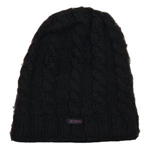 Hand-knitted Long Beanie Nijens woolen hat in black Eatna-01