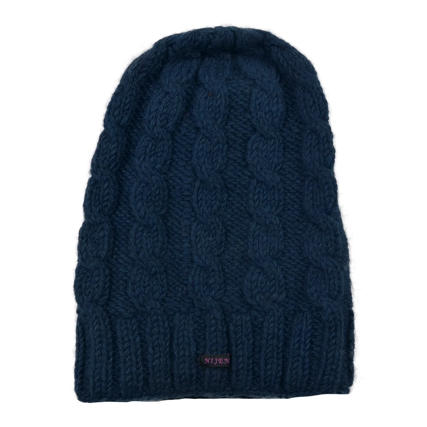 Hand-knitted Long Beanie Nijens Wool Hat in Night Blue Eatna-16