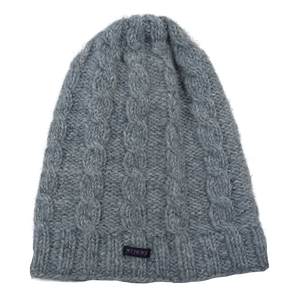 Hand-knitted long beanie Nijens wool hat in Grey with warm fleece insert Eatna-21
