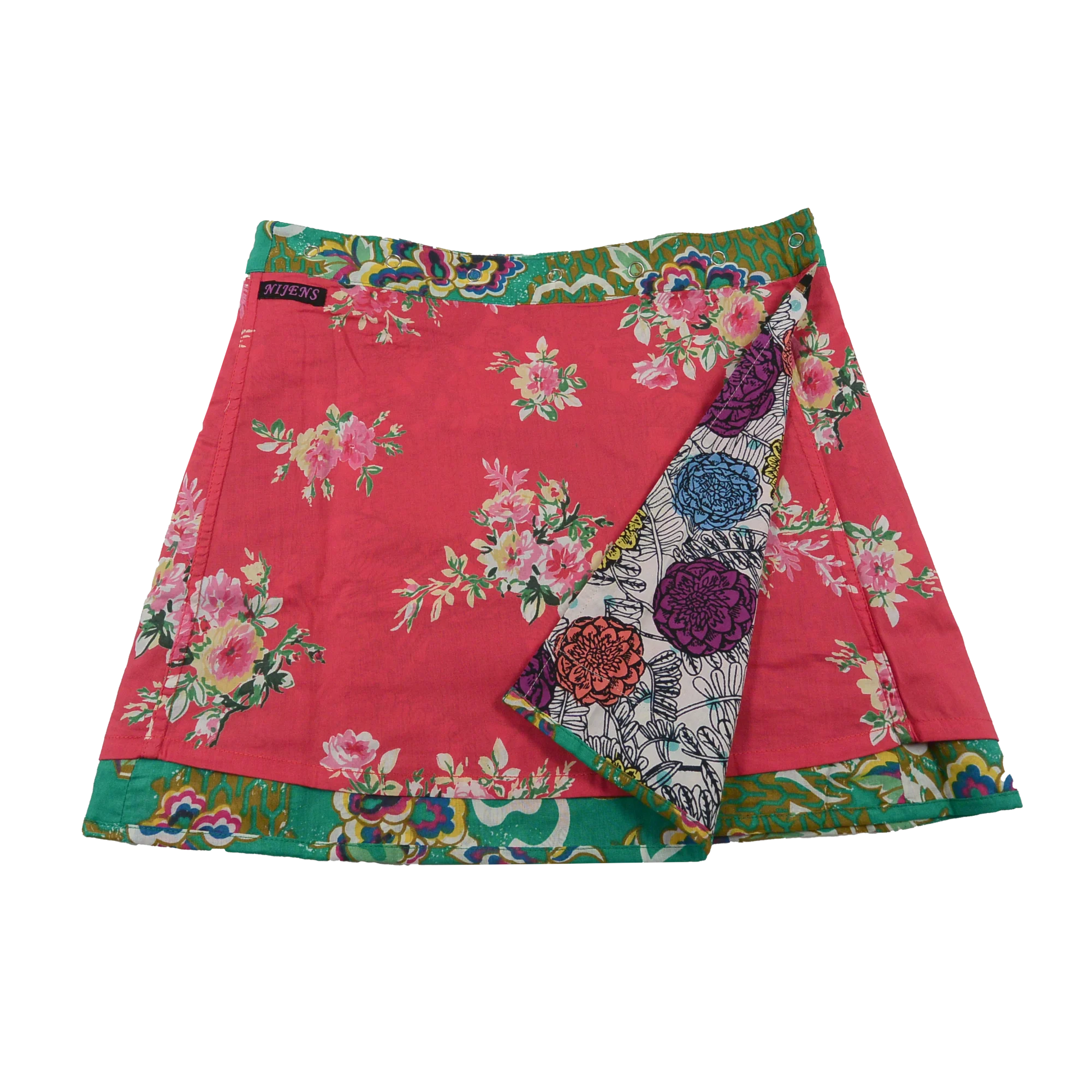 Wenderock aus Baumwolle mit Blumenmuster (Rosa). Umfang ist einstellbar mit Druckknöpfen am Rockbund. Muster und FarbenMix.