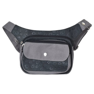 Gassi-Tasche Leder Vintage mit kleiner Pfotenprägung-Prägung Schwarz und Canvas Grau - Nijens Shop