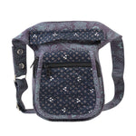 Nijens Bauchtasche Paris aus Baumwolle Anthrazit mit Ethno-Print, kompakte Festival Hüfttasche mit mehreren Reißverschlussfächern und verstellbarem Gurt