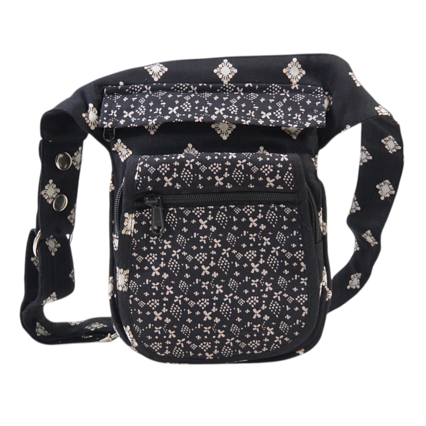 Nijens Bauchtasche Paris aus Baumwolle mit floralem Muster, kompakte Hüfttasche mit mehreren Fächern für Handy, Schlüssel und Geld
