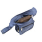 Nijens Bauchtasche Paris aus Baumwolle Jeans in Blau, leichte Festival Tasche mit Reißverschlussfächern für Handy, Schlüssel und Geld. Innenansicht.