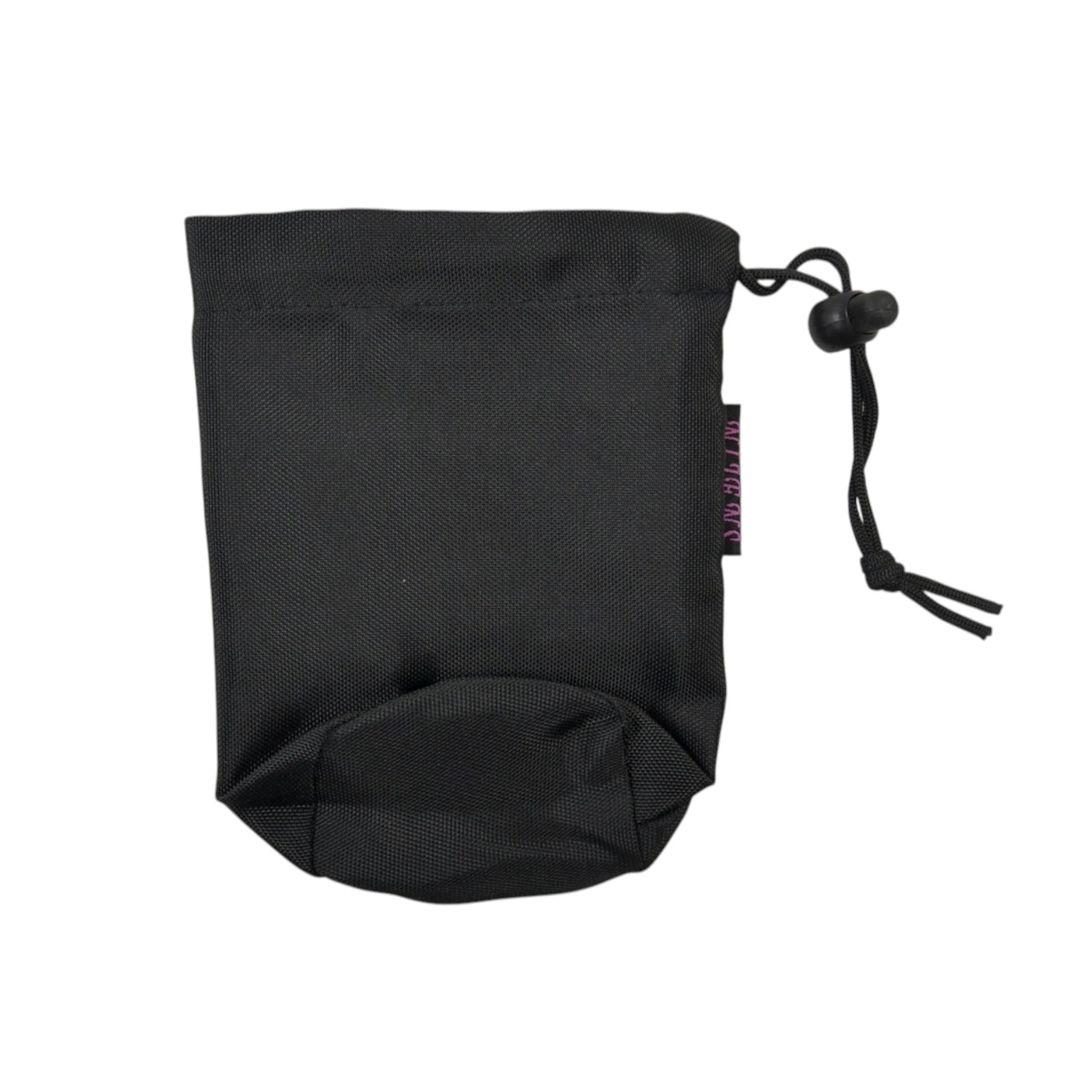 Flaschenbeutel aus Polyester, schwarz. Verschließbar mit einem Kordelzug.