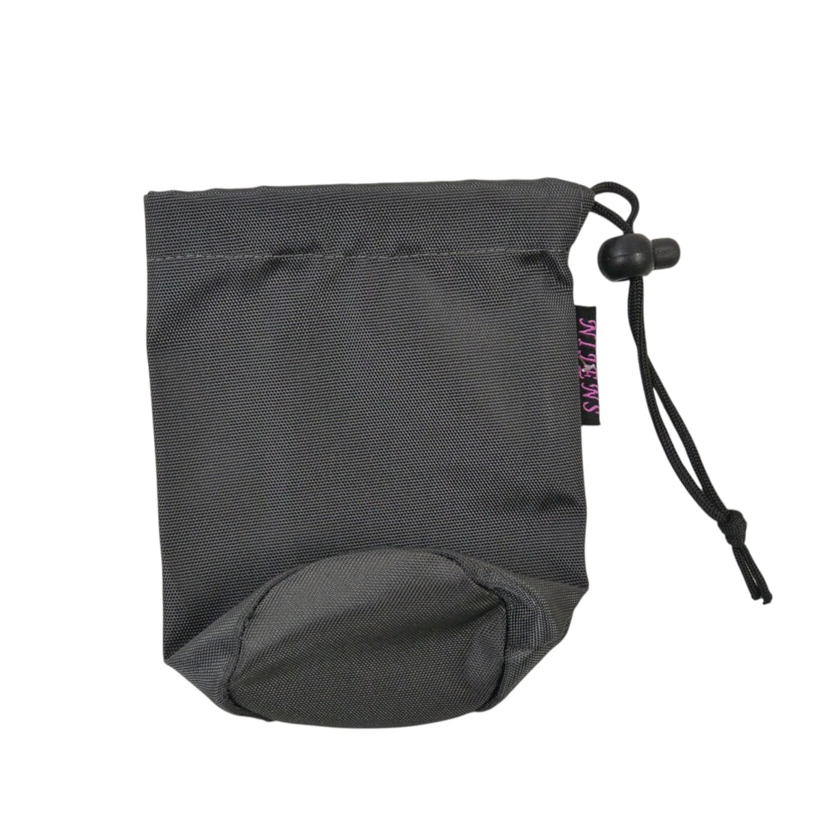 Flaschenbeutel aus Polyester, grau. Verschließbar mit einem Kordelzug. 