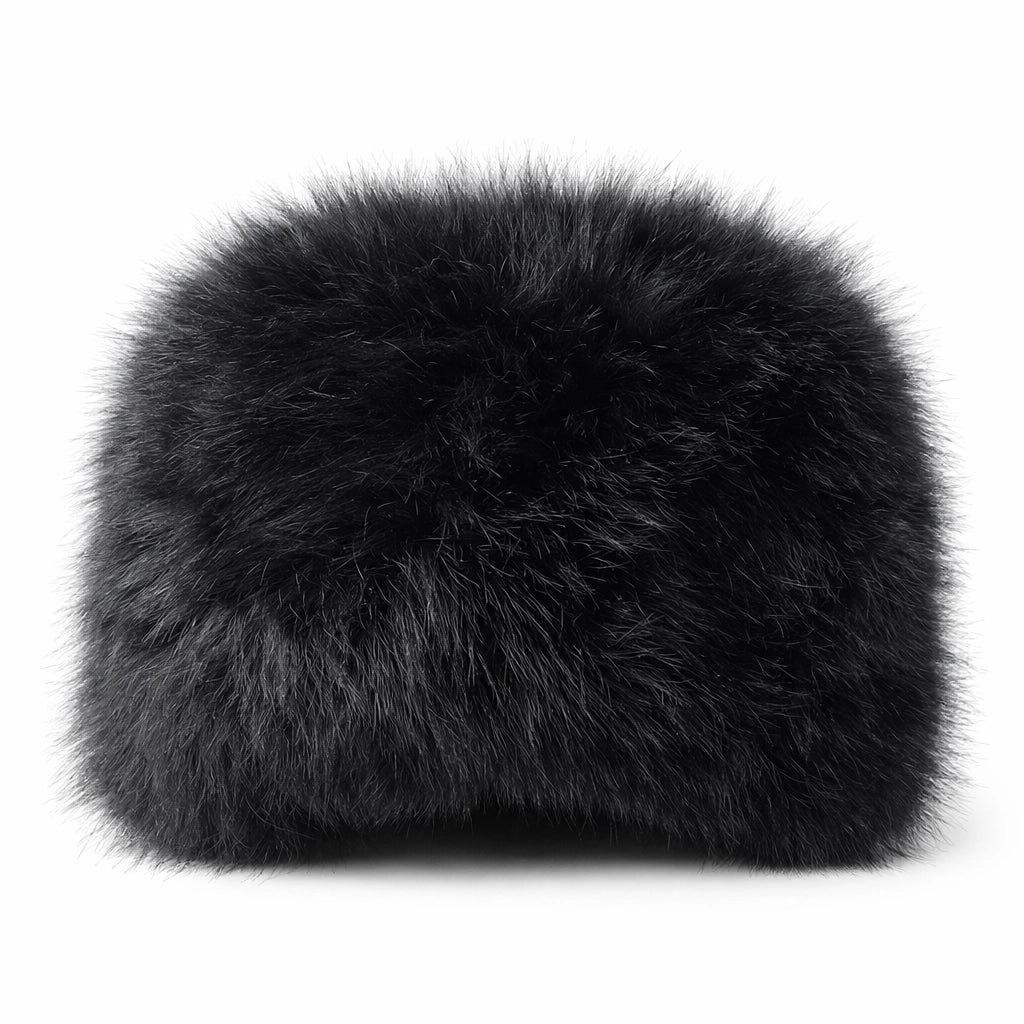 Nijens Siberia Kunstfell-Mütze in Schwarz, elegante Wintermütze aus Kunstfell, Vorderansicht