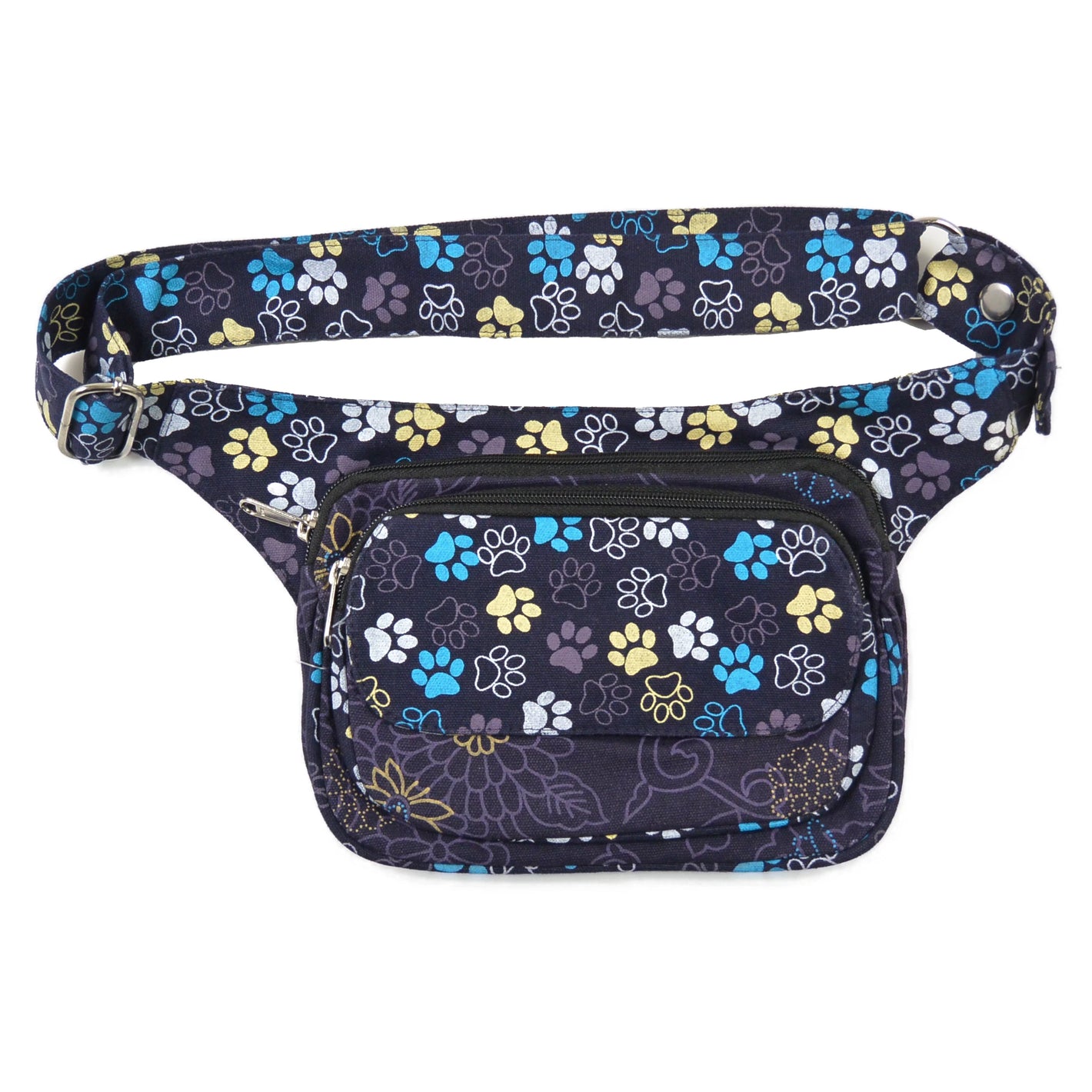 Gassi-Tasche S-XXXL für Hunde Wanderung (Stoff Lila Pfoten und Blumen)