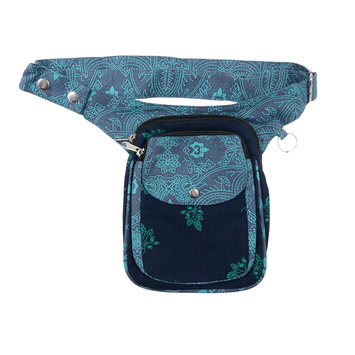 Gassi-Tasche Gürteltasche Futtertasche aus Stoff-Canvas Teal mit OM-Motiv