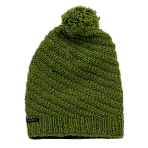 Handgestrickte Wollmütze mit Bommel, Bommelmütze aus Schurwolle Hellgrün.