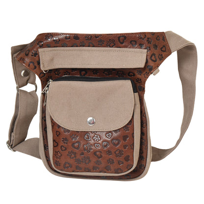 Nijens Gassi-Tasche Hannover aus Canvas in Beige und Leder Brandy Herz-Pfotenmuster – Vorderansicht