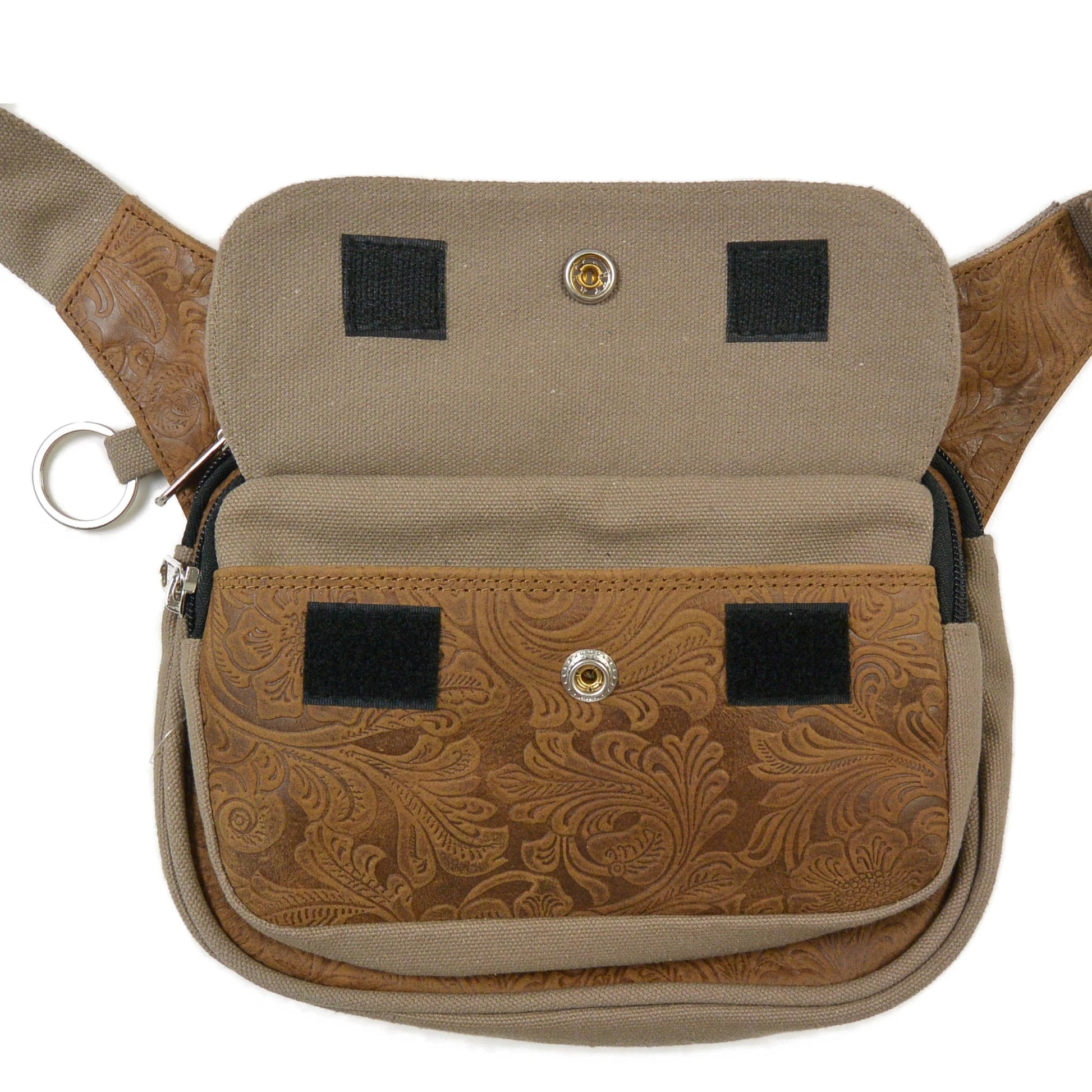 Gassi-Tasche aus Canvas und Leder Braun Vintage mit Blumenprint -  Frankfurt F-120 Nijens Shop