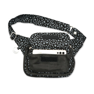 Nijens Gürteltasche Multifunktionale Gassi-Tasche S-XXXL für Hunde Wanderung (Pfoten-Design Black)