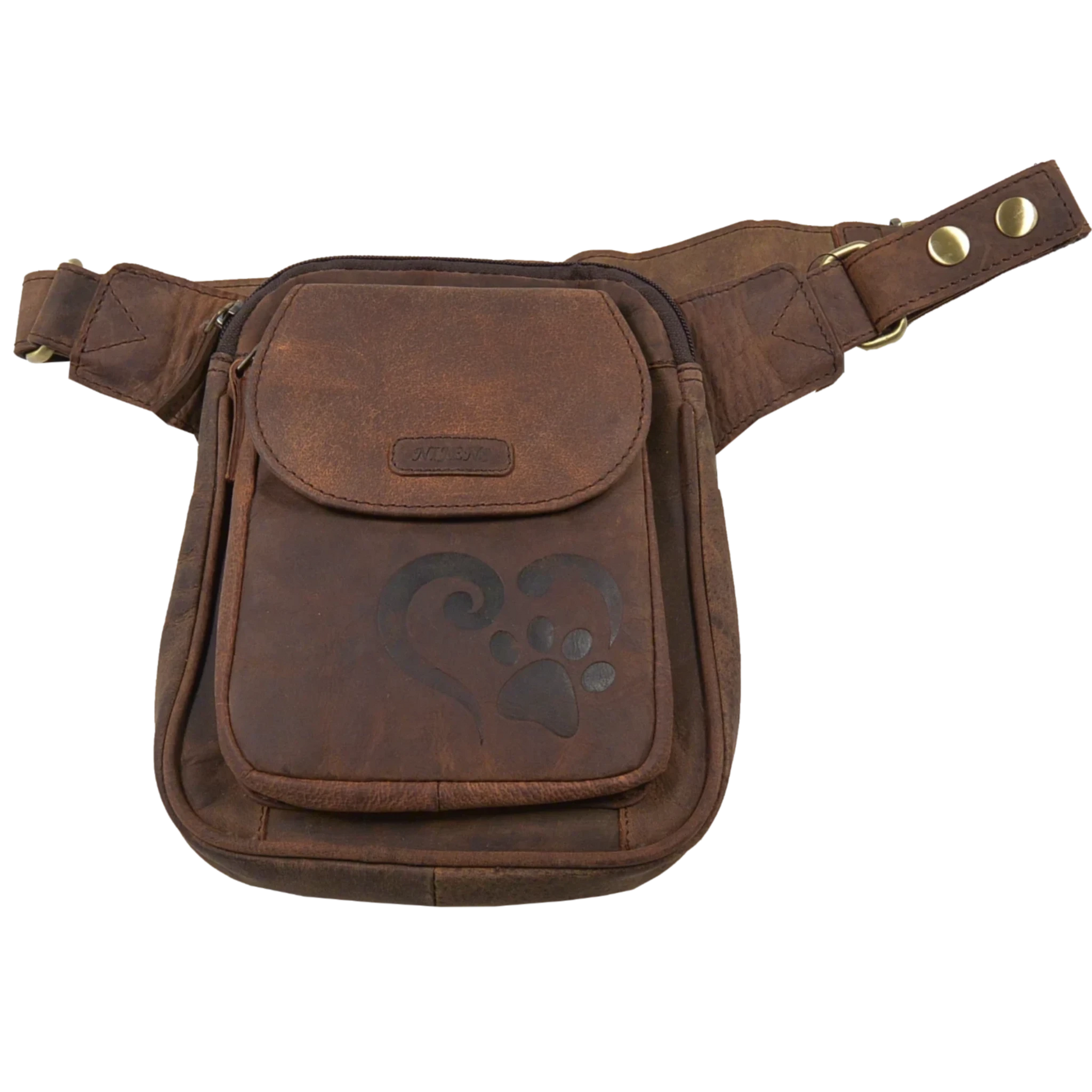 Gassi-Tasche aus Leder dunkelbraun mit Pfote&Herz, Hüfttasche Nijens