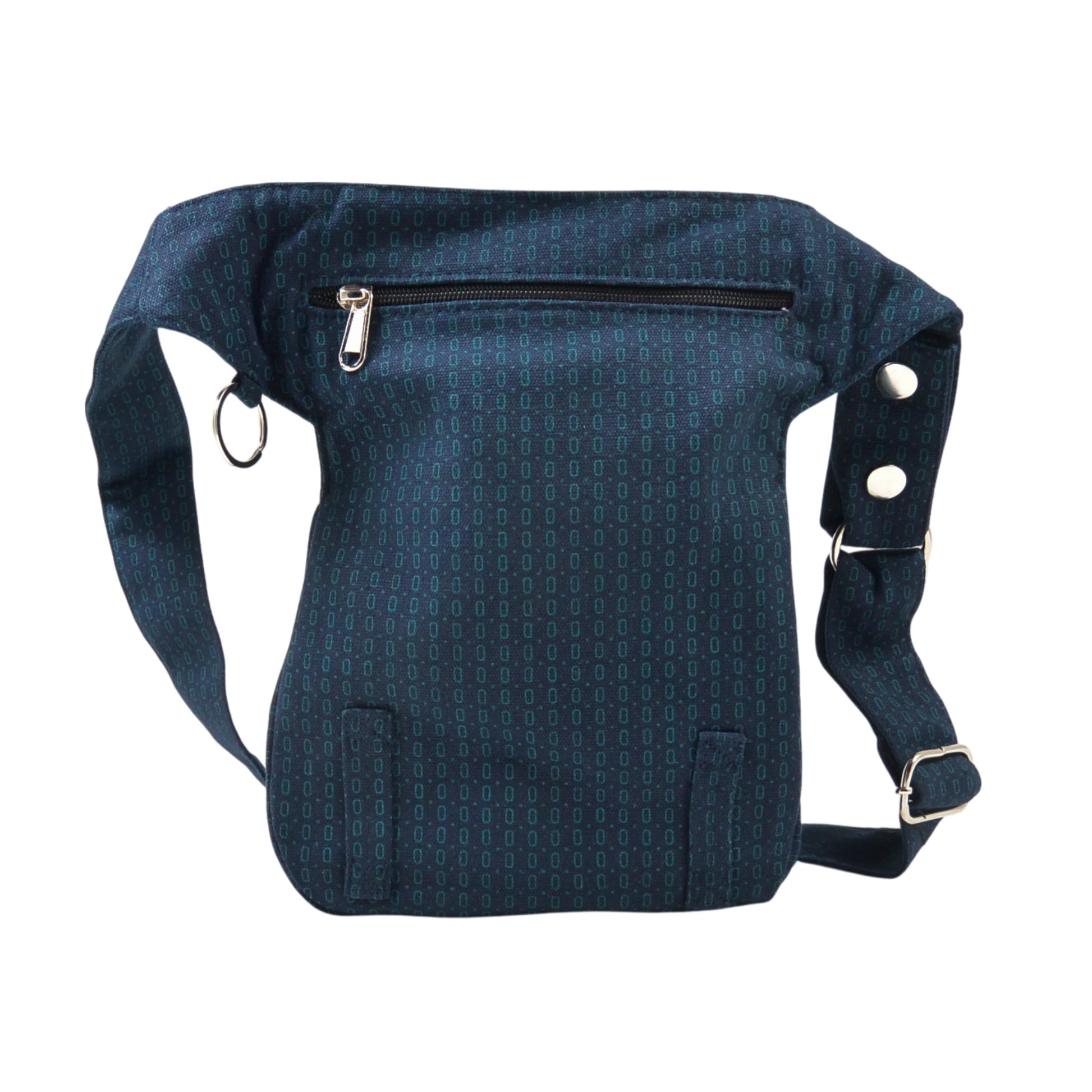 Nijens Gassitasche Hannover aus Canvas-Baumwolle in Marineblau mit türkisfarbenem Muster, Rückansicht