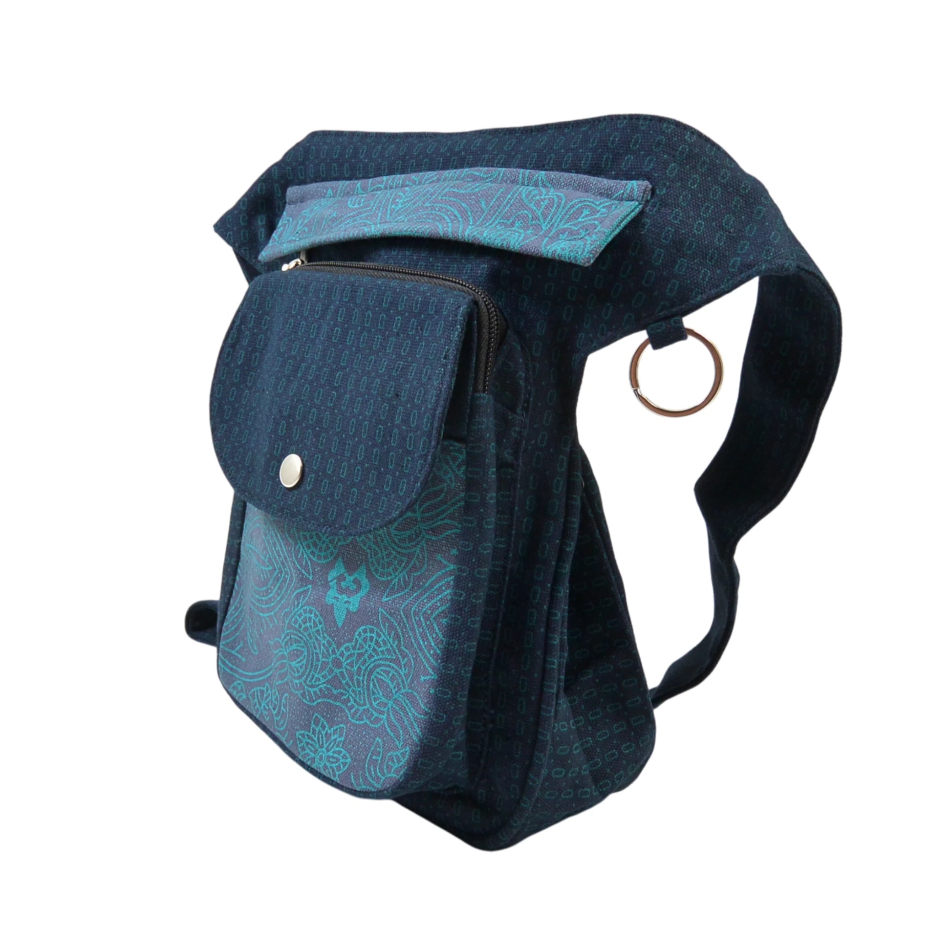 Nijens Gassitasche Hannover aus Canvas-Baumwolle in Marineblau mit türkisfarbenem Muster, Seitenansicht