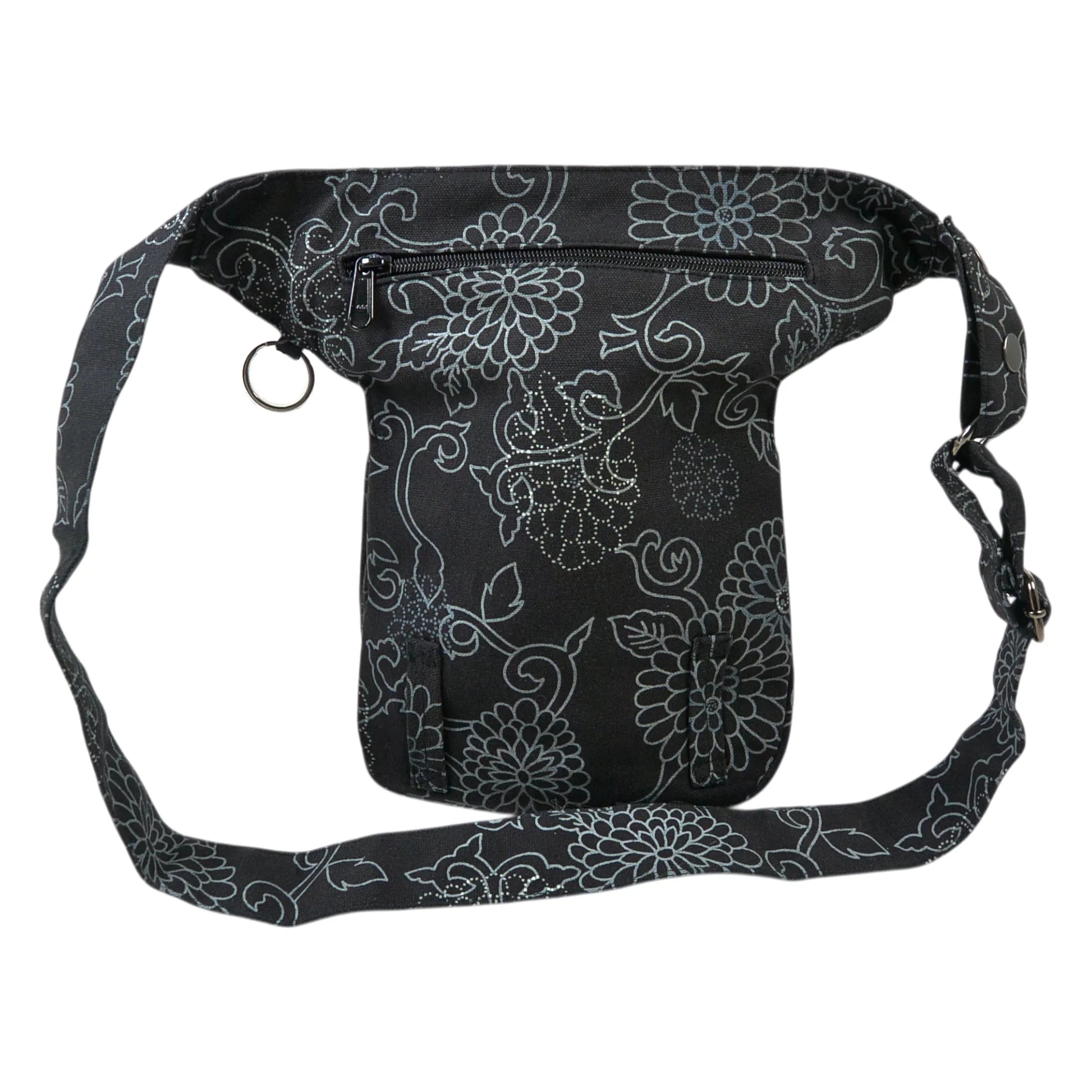 Gassi-Tasche Freiburg von Nijens in Schwarz mit floralem Muster - Rückansicht.