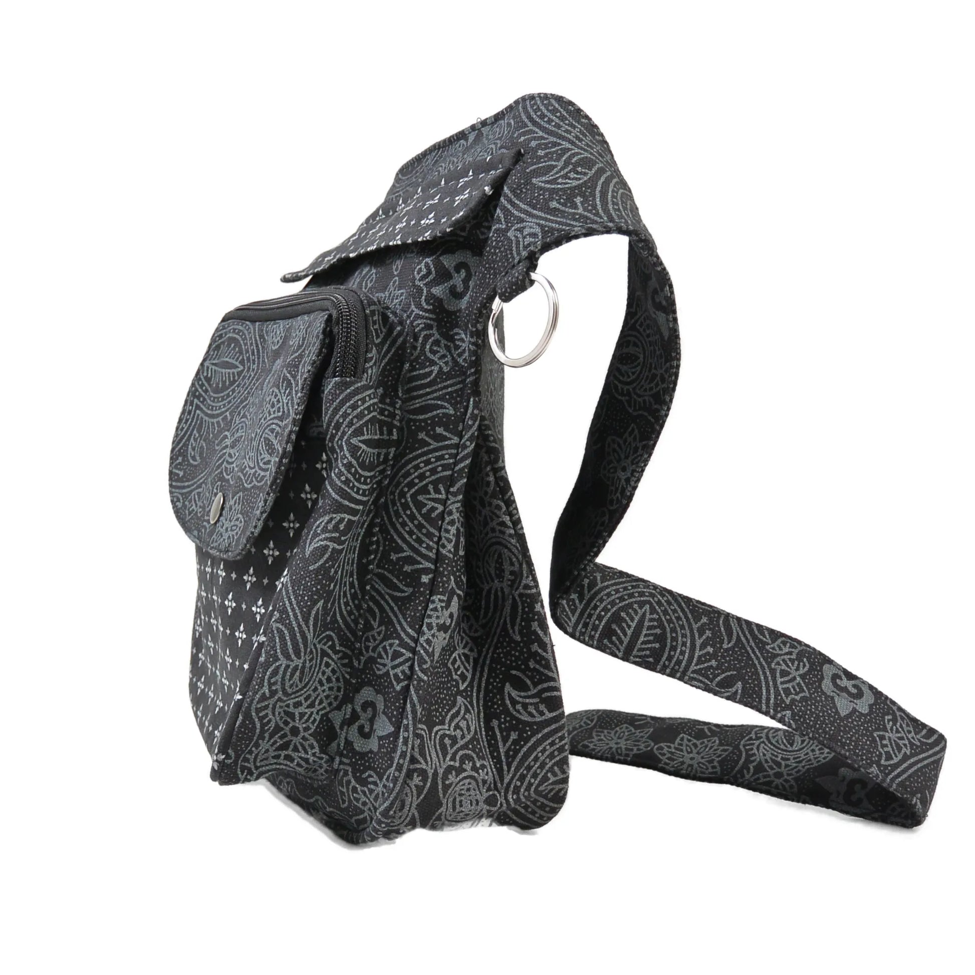 Nijens Gassitasche Hannover aus Canvas-Baumwolle in Schwarz mit Muster, Seitenasicht.