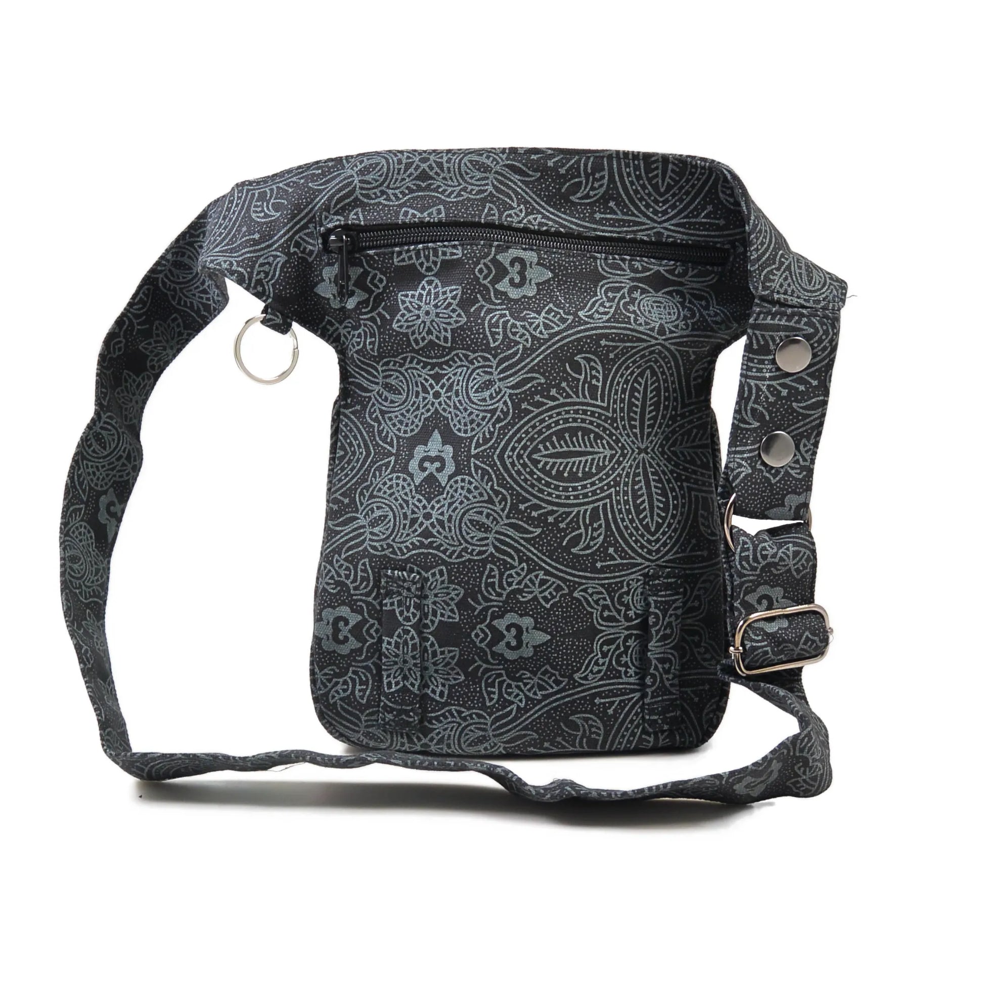 Nijens Gassitasche Hannover aus Canvas-Baumwolle in Schwarz mit Muster, Rückseite.