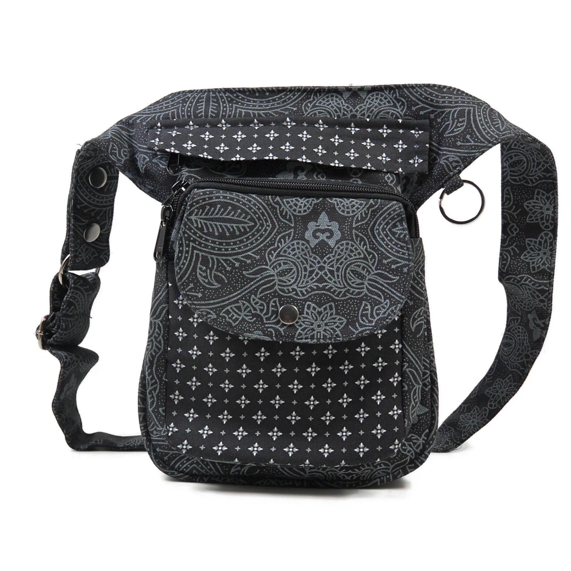 Offene Nijens Gassitasche Hannover aus Canvas-Baumwolle in Schwarz mit Muster, Frontansicht.