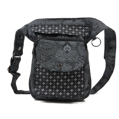 Offene Nijens Gassitasche Hannover aus Canvas-Baumwolle in Schwarz mit Muster, Frontansicht.