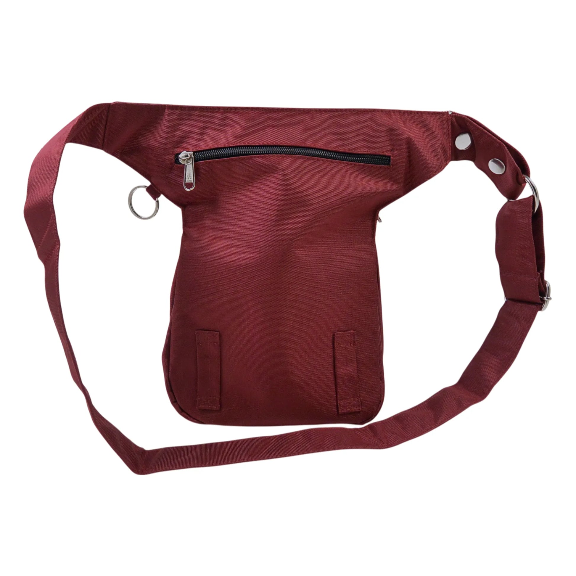 Wasserabweisende Gassitasche „Hannover“ in Bordeaux: kompakt, robust und super praktisch mit mehreren Fächern & D-Ring. Rückseite.