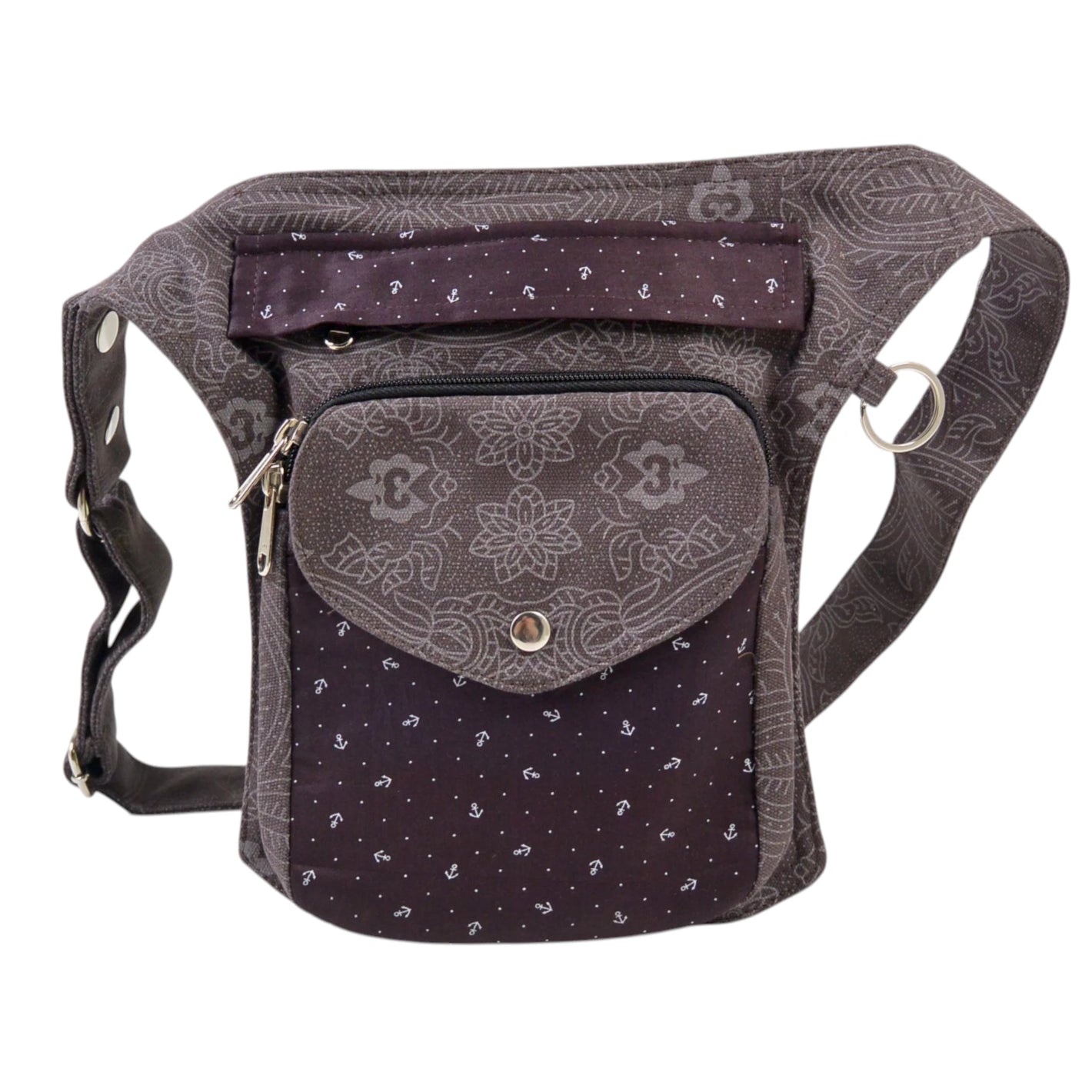 Große Nijens Gassi-Tasche Barcelona in Braun mit Mandala- und Anker-Muster