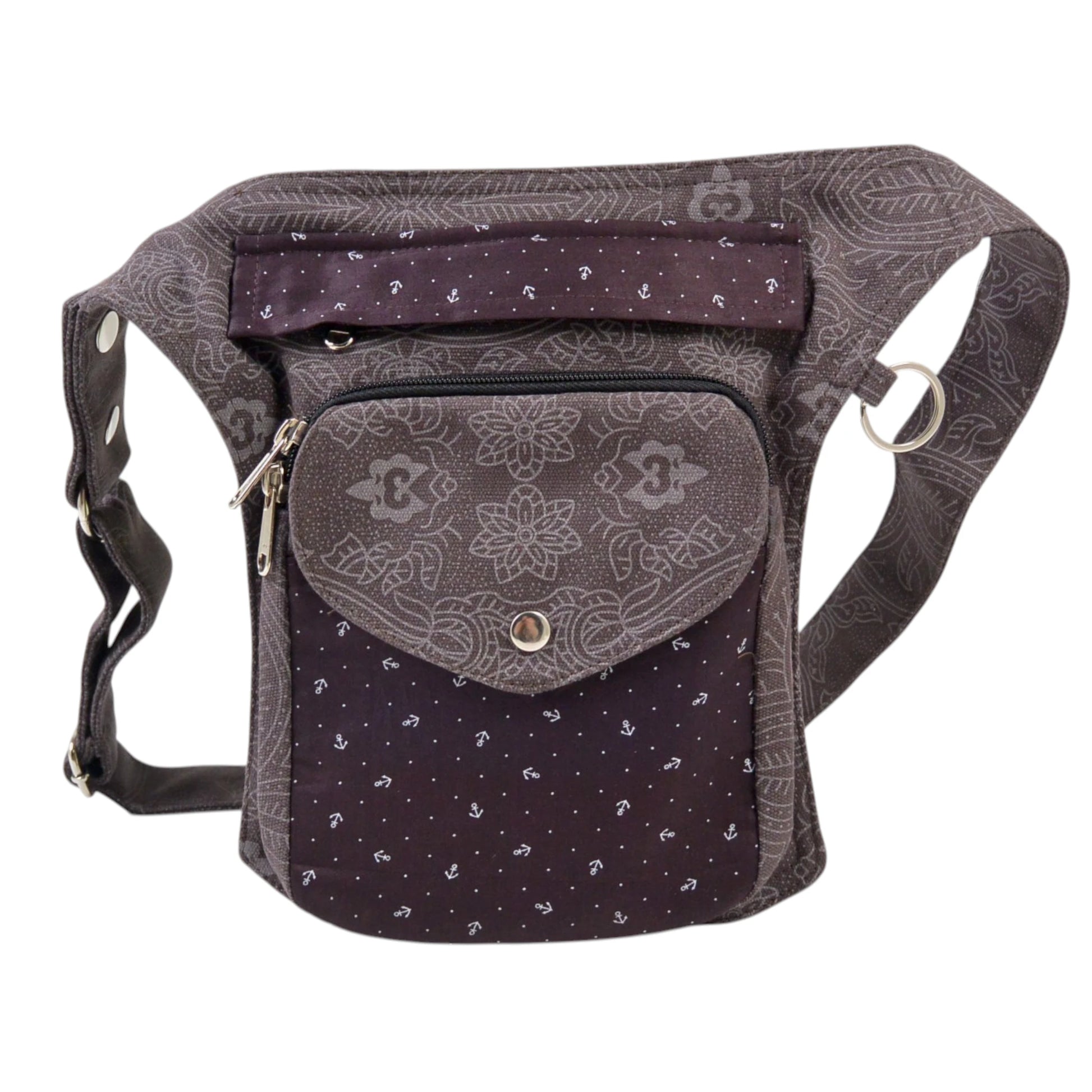 Große Nijens Gassi-Tasche Barcelona in Braun mit Mandala- und Anker-Muster