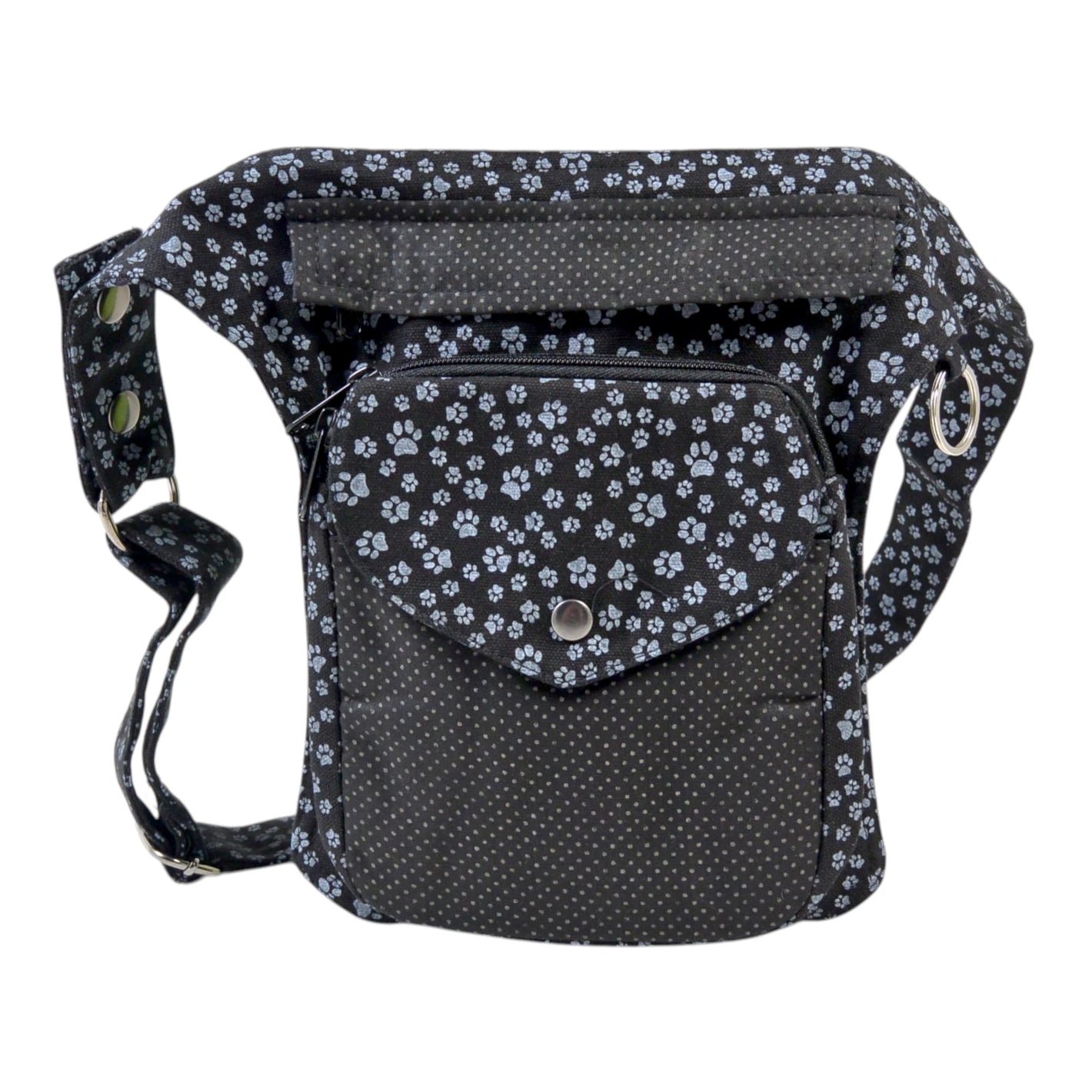Funktionale Gassi-Tasche Barcelona groß mit Leckerli-Fach und Karabiner-Ring in Schwarz-Grau