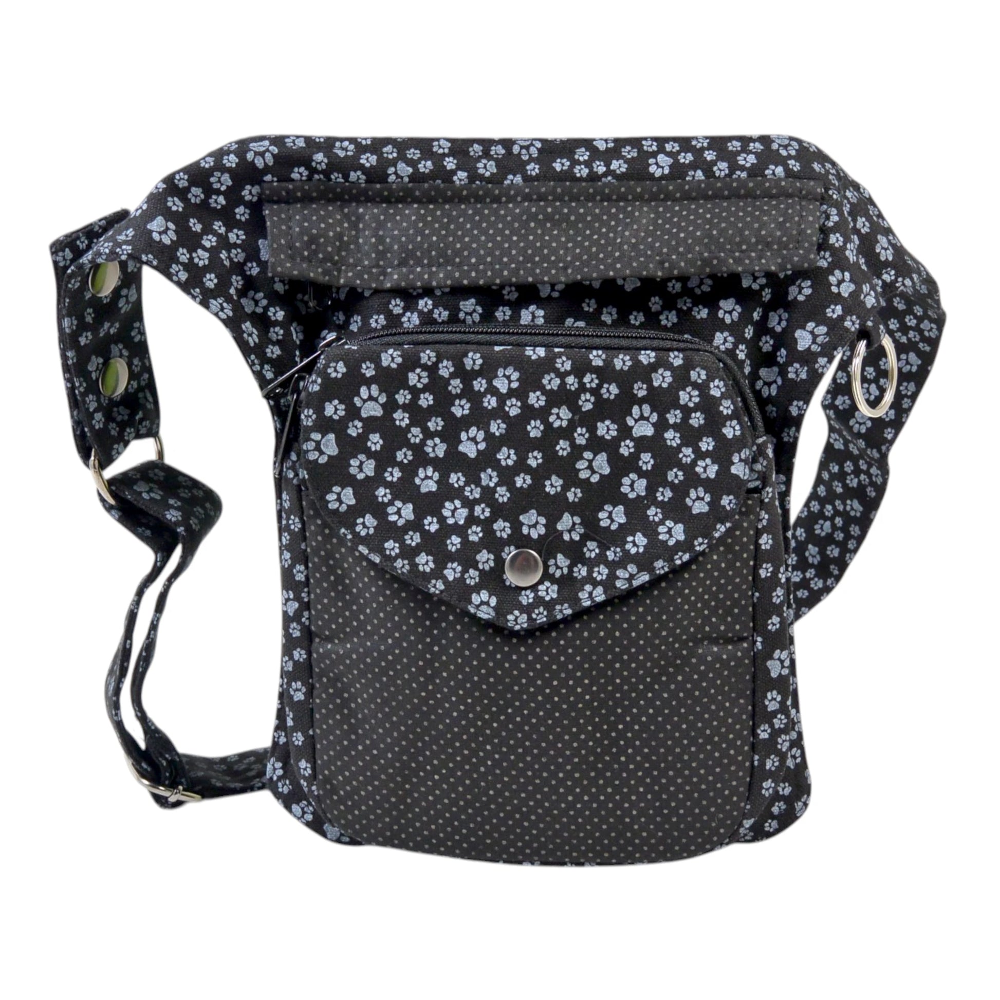 Funktionale Gassi-Tasche Barcelona groß mit Leckerli-Fach und Karabiner-Ring in Schwarz-Grau