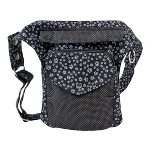 Funktionale Gassi-Tasche Barcelona groß mit Leckerli-Fach und Karabiner-Ring in Schwarz-Grau