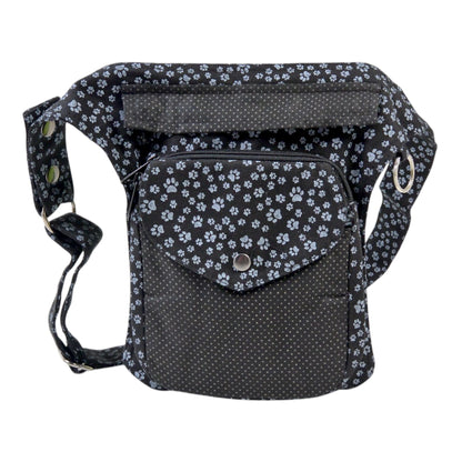 Funktionale Gassi-Tasche Barcelona groß mit Leckerli-Fach und Karabiner-Ring in Schwarz-Grau