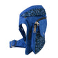 Seitenansicht der Hüfttasche für Hundespaziergänge in Blau mit Blumenprint und Karabiner-Ring