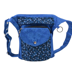 Große Nijens Gassi-Tasche Barcelona in Blau mit floralem Muster und mehreren Fächern