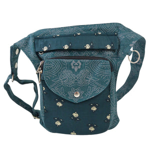 Große Nijens Gassi-Tasche Barcelona in Petrol mit Mandala-Muster und kleinen Blumenprints