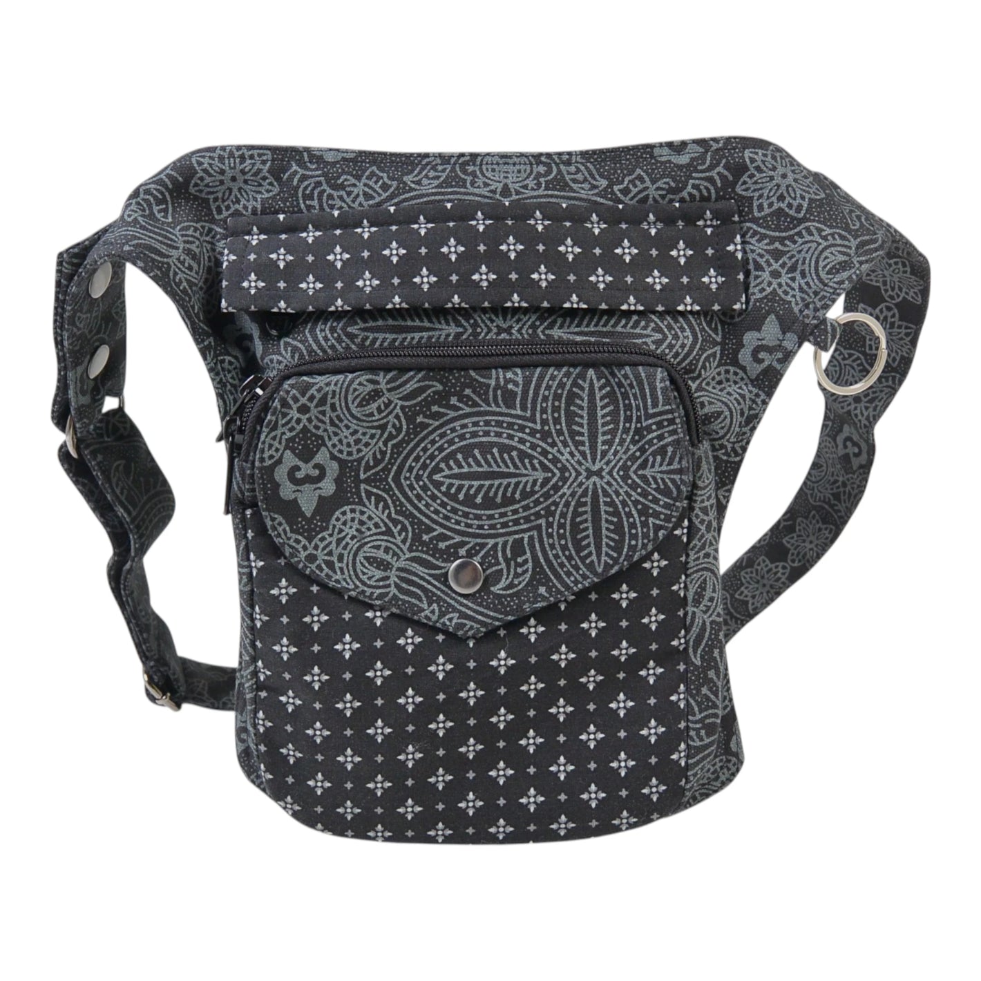 Große Nijens Gassi-Tasche Barcelona in Anthrazit mit Mandala- und Ornamentmuster