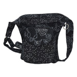 Nijens Gassi-Tasche Barcelona schwarz mit floralem Muster und Sternen, praktische Hüfttasche für Hundespaziergang mit mehreren Fächern und Reißverschluss