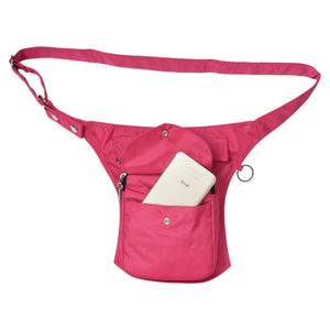 Gassi-Tasche Barcelona Pink geöffnet mit Handy im Fach – praktische Hüfttasche für Hundespaziergang