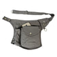 Gassi-Tasche in Grau von Nijens mit Flaschenhalter, Leckerlifach und Platz für Handy & Kotbeutel. Frontalansicht.